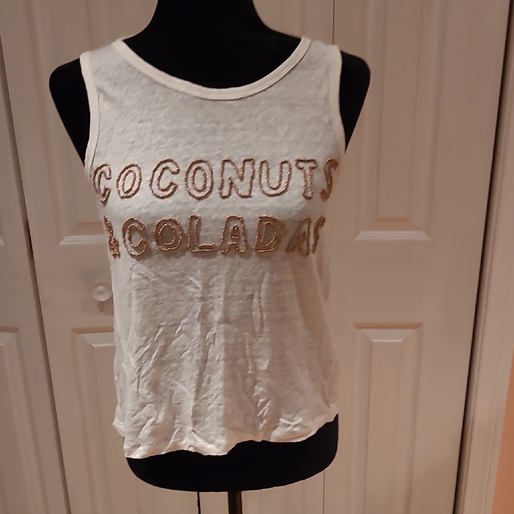 White Tank Top with Gold Lettering, Size S